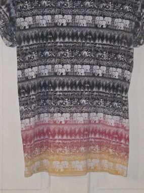 Stussy Black to Pink to Yellow Elephant Print Short Sleeve Tee